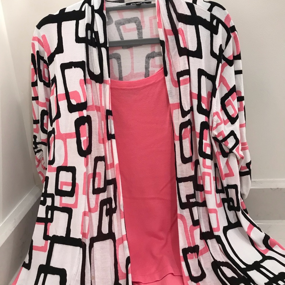 Black white and pink cardigan with tank xl